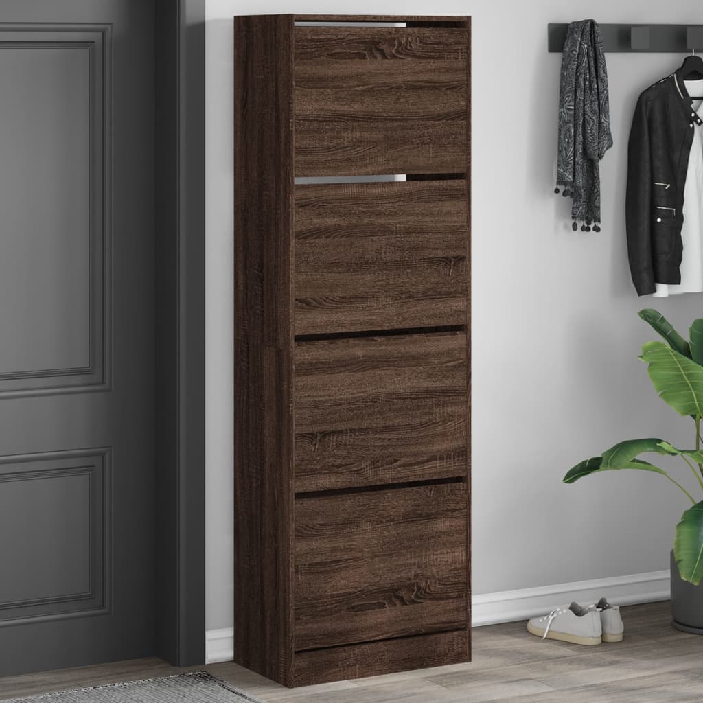 Schoenenkast met 4 klaplades 60x34x187,5 cm bruin eikenkleur is nu te koop bij PeponiXL, paradijselijk wonen!