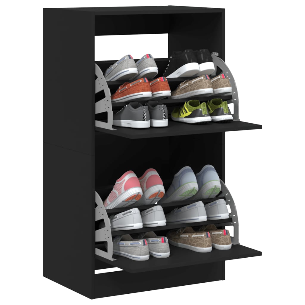 Schoenenkast met 2 klaplades 60x42x108 cm zwart is nu te koop bij PeponiXL, paradijselijk wonen!