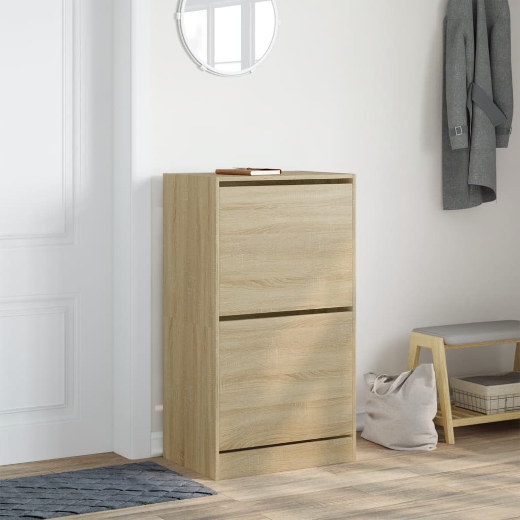 Schoenenkast met 2 klaplades 60x42x108 cm sonoma eikenkleurig is nu te koop bij PeponiXL, paradijselijk wonen!