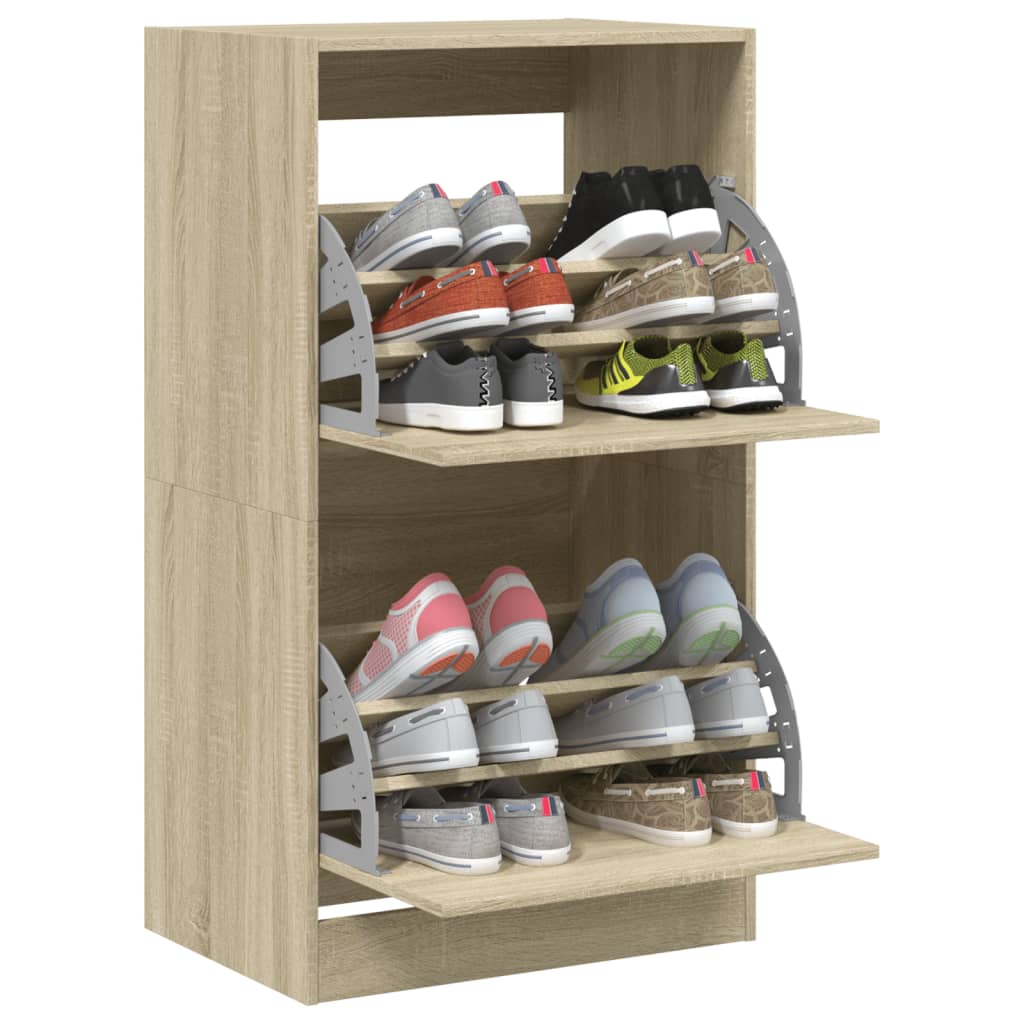 Schoenenkast met 2 klaplades 60x42x108 cm sonoma eikenkleurig is nu te koop bij PeponiXL, paradijselijk wonen!