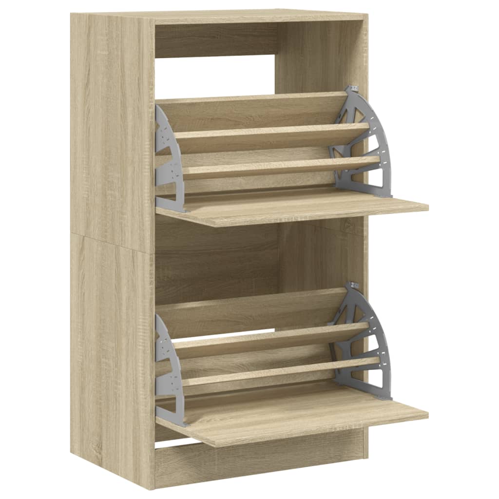 Schoenenkast met 2 klaplades 60x42x108 cm sonoma eikenkleurig is nu te koop bij PeponiXL, paradijselijk wonen!