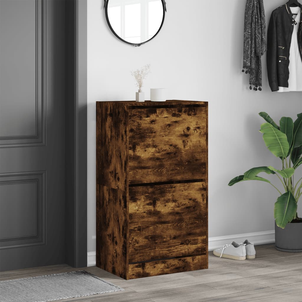 Schoenenkast met 2 klaplades 60x42x108 cm gerookt eikenkleurig is nu te koop bij PeponiXL, paradijselijk wonen!
