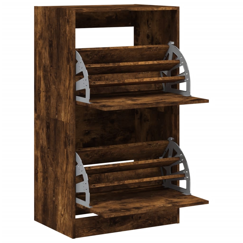 Schoenenkast met 2 klaplades 60x42x108 cm gerookt eikenkleurig is nu te koop bij PeponiXL, paradijselijk wonen!
