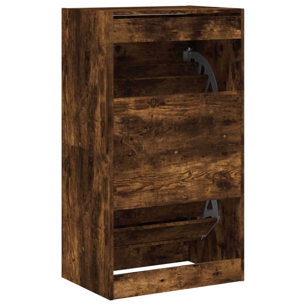 Schoenenkast met 2 klaplades 60x42x108 cm gerookt eikenkleurig is nu te koop bij PeponiXL, paradijselijk wonen!