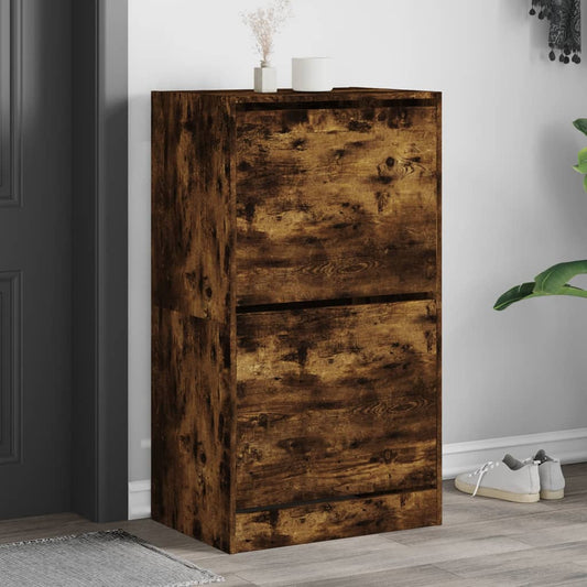 Schoenenkast met 2 klaplades 60x42x108 cm gerookt eikenkleurig is nu te koop bij PeponiXL, paradijselijk wonen!