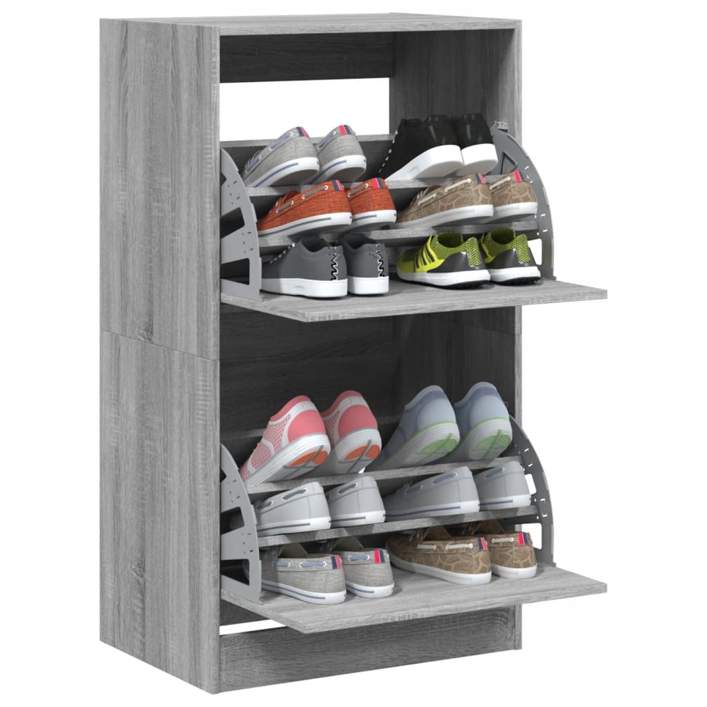Schoenenkast met 2 klaplades 60x42x108 cm grijs sonoma is nu te koop bij PeponiXL, paradijselijk wonen!