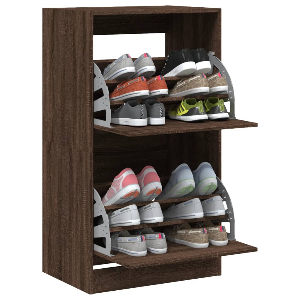 Schoenenkast met 2 klaplades 60x42x108 cm bruin eikenkleur is nu te koop bij PeponiXL, paradijselijk wonen!