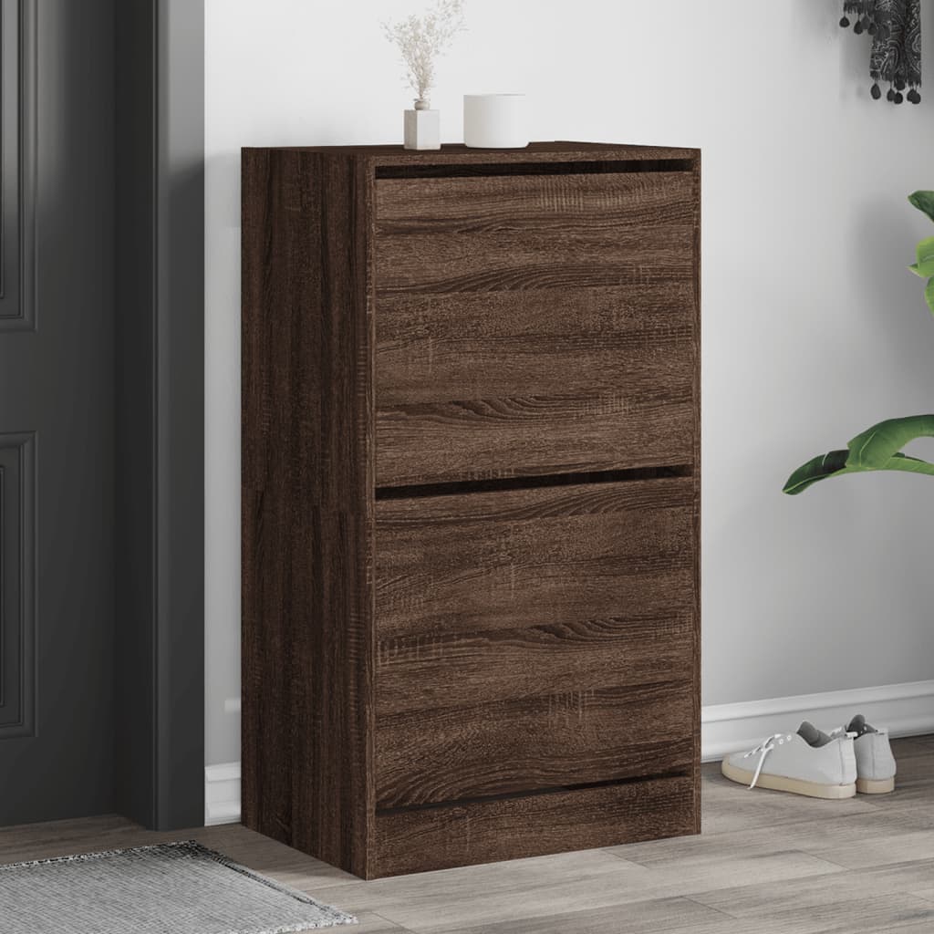Schoenenkast met 2 klaplades 60x42x108 cm bruin eikenkleur is nu te koop bij PeponiXL, paradijselijk wonen!