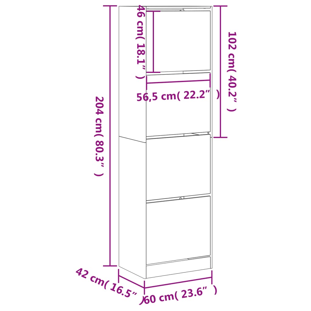Schoenenkast met 4 klaplades 60x42x204 cm wit is nu te koop bij PeponiXL, paradijselijk wonen!