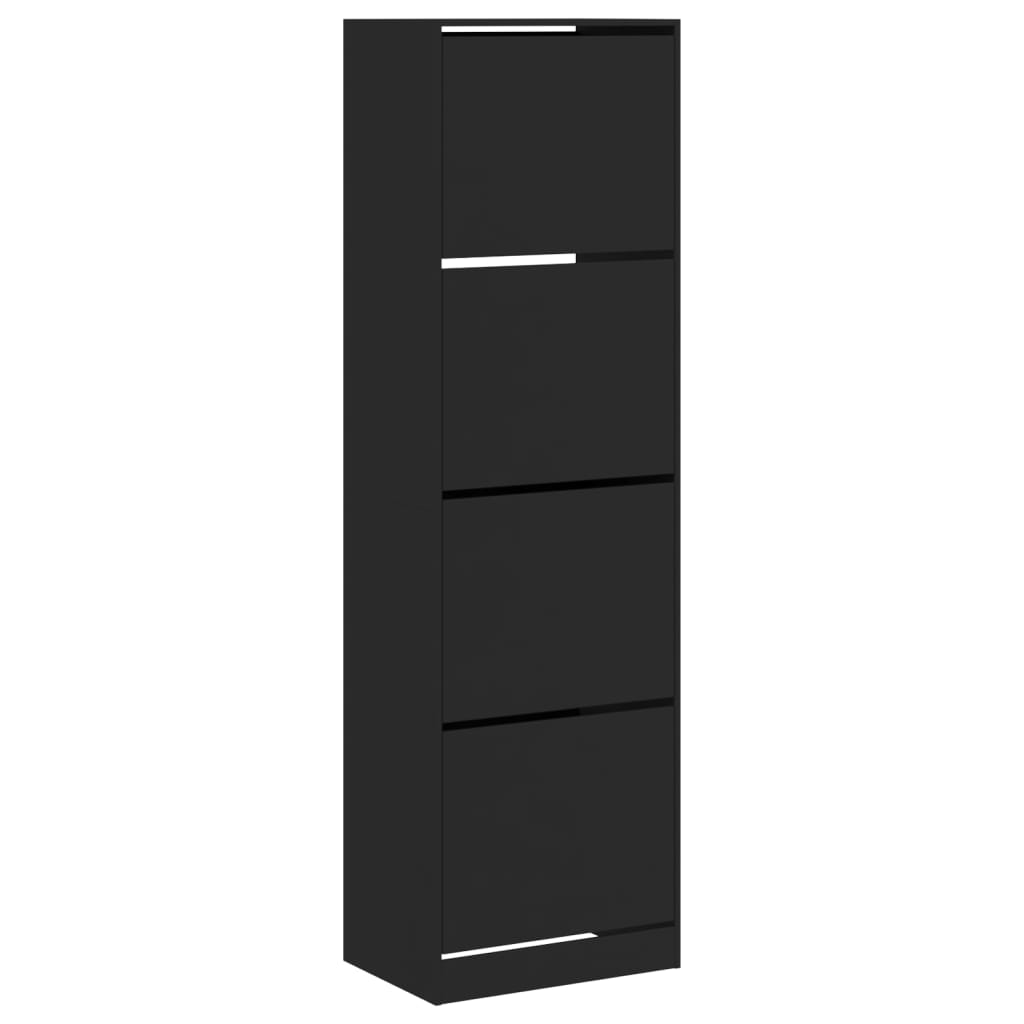 Schoenenkast met 4 klaplades 60x42x204 cm zwart is nu te koop bij PeponiXL, paradijselijk wonen!