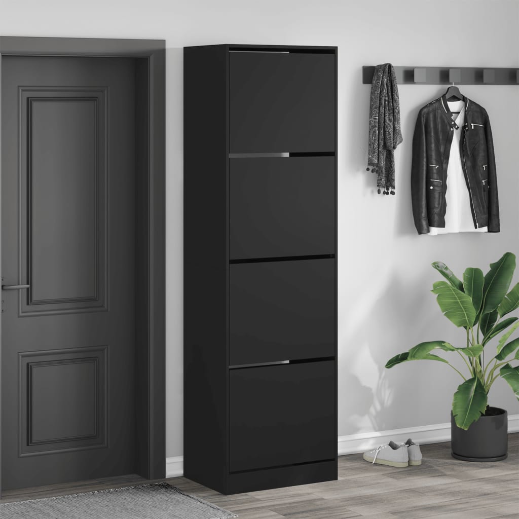 Schoenenkast met 4 klaplades 60x42x204 cm zwart is nu te koop bij PeponiXL, paradijselijk wonen!