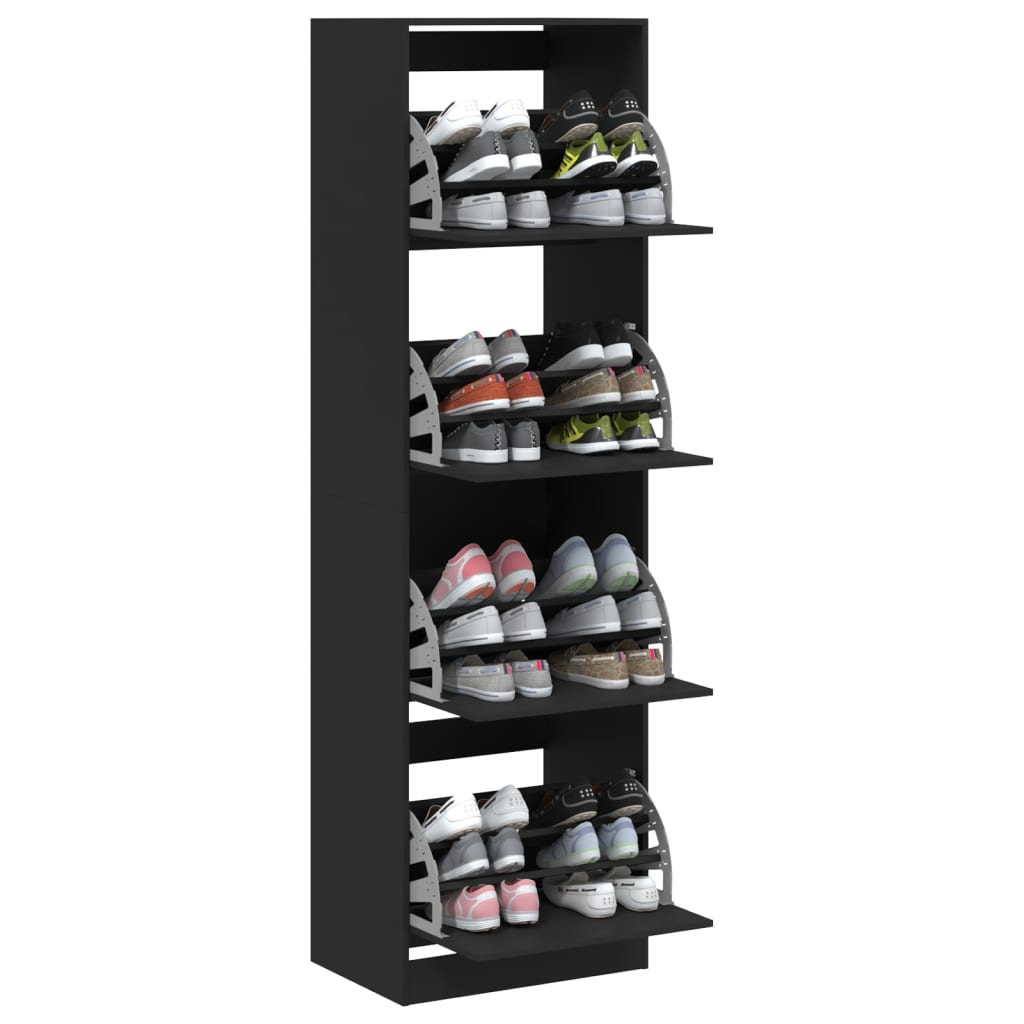 Schoenenkast met 4 klaplades 60x42x204 cm zwart is nu te koop bij PeponiXL, paradijselijk wonen!
