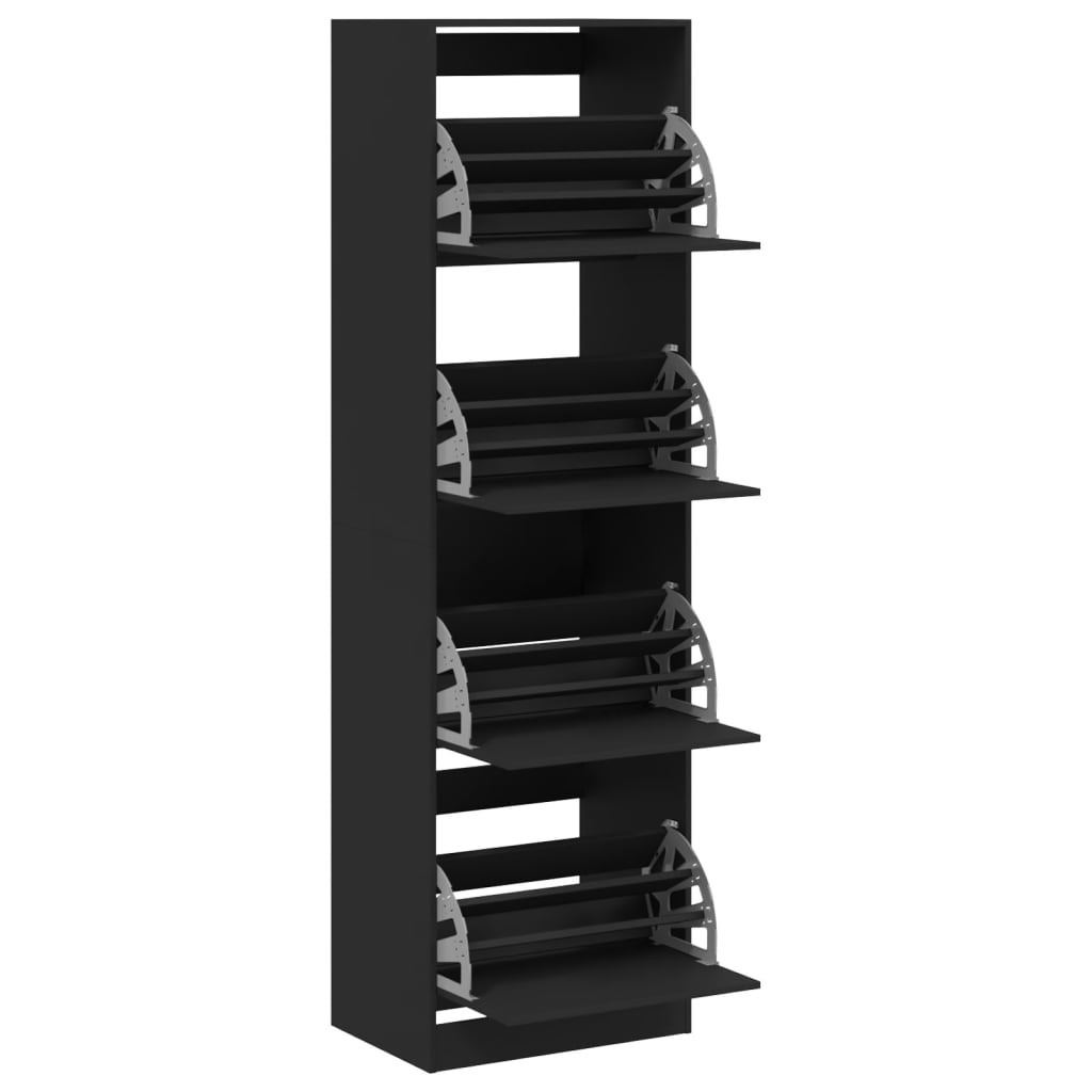 Schoenenkast met 4 klaplades 60x42x204 cm zwart is nu te koop bij PeponiXL, paradijselijk wonen!
