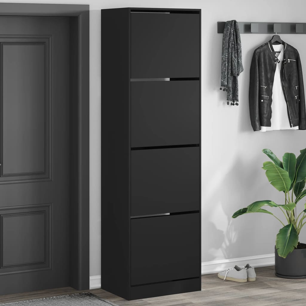 Schoenenkast met 4 klaplades 60x42x204 cm zwart is nu te koop bij PeponiXL, paradijselijk wonen!