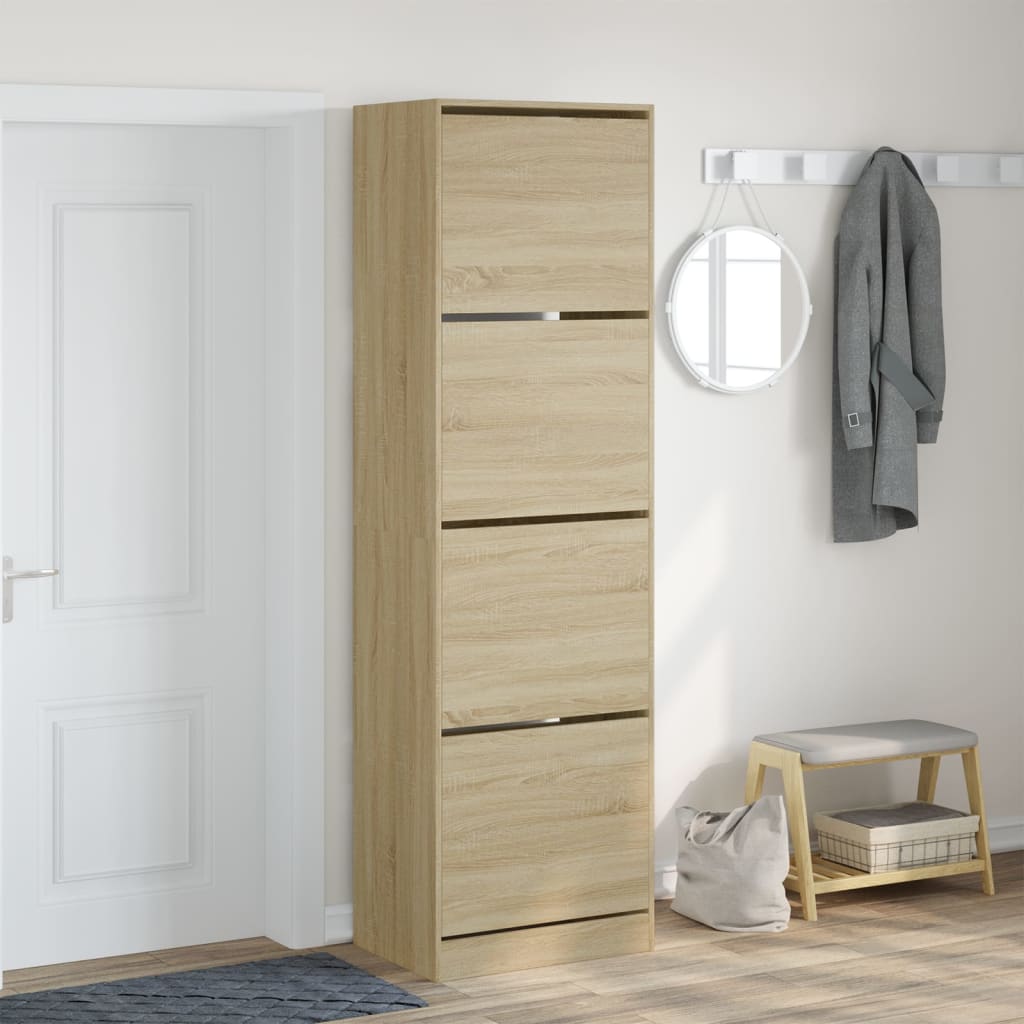 Schoenenkast met 4 klaplades 60x42x204 cm sonoma eikenkleurig is nu te koop bij PeponiXL, paradijselijk wonen!