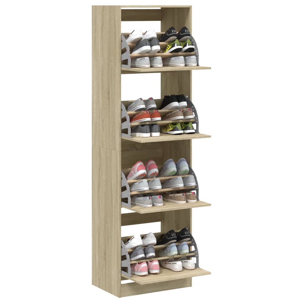 Schoenenkast met 4 klaplades 60x42x204 cm sonoma eikenkleurig is nu te koop bij PeponiXL, paradijselijk wonen!