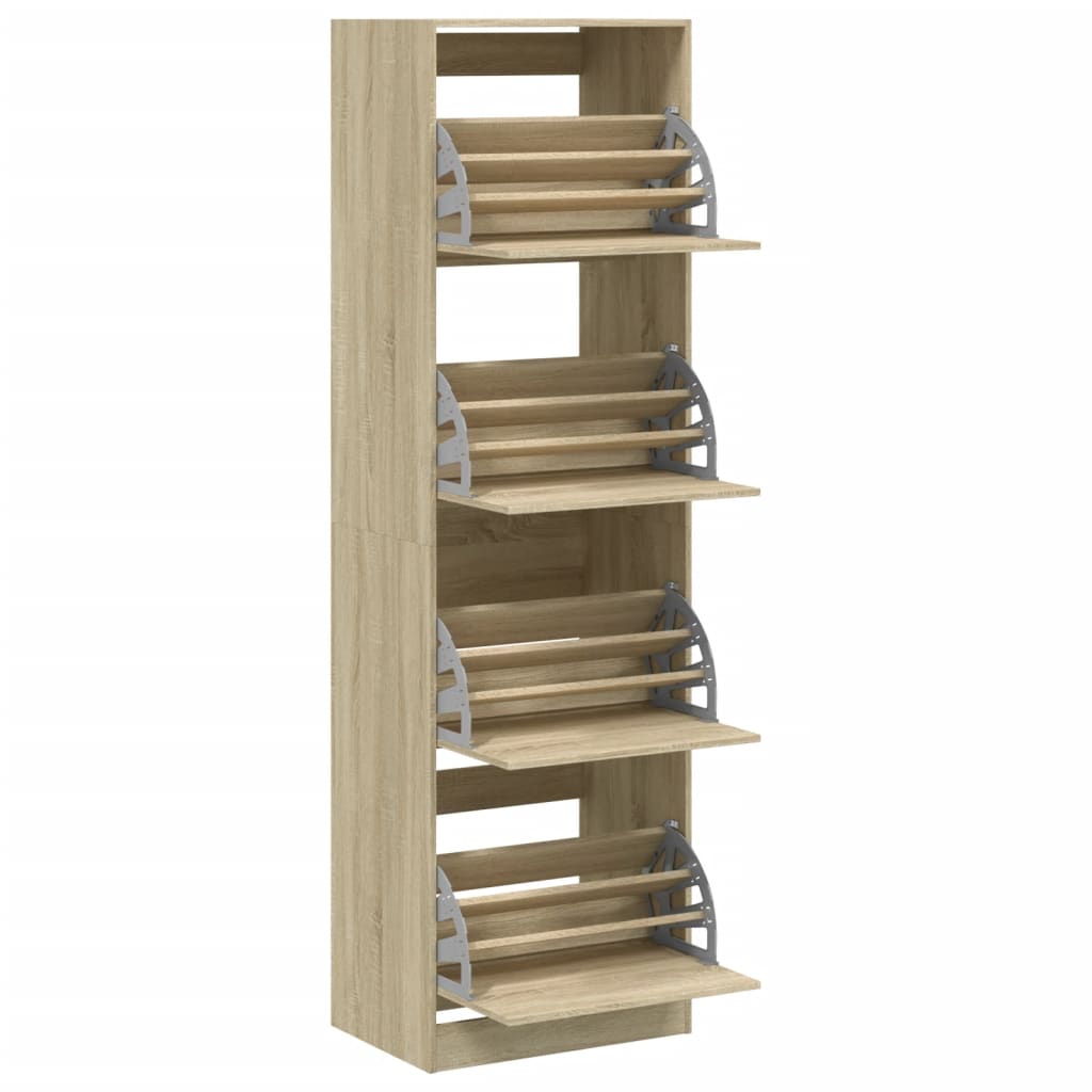 Schoenenkast met 4 klaplades 60x42x204 cm sonoma eikenkleurig is nu te koop bij PeponiXL, paradijselijk wonen!