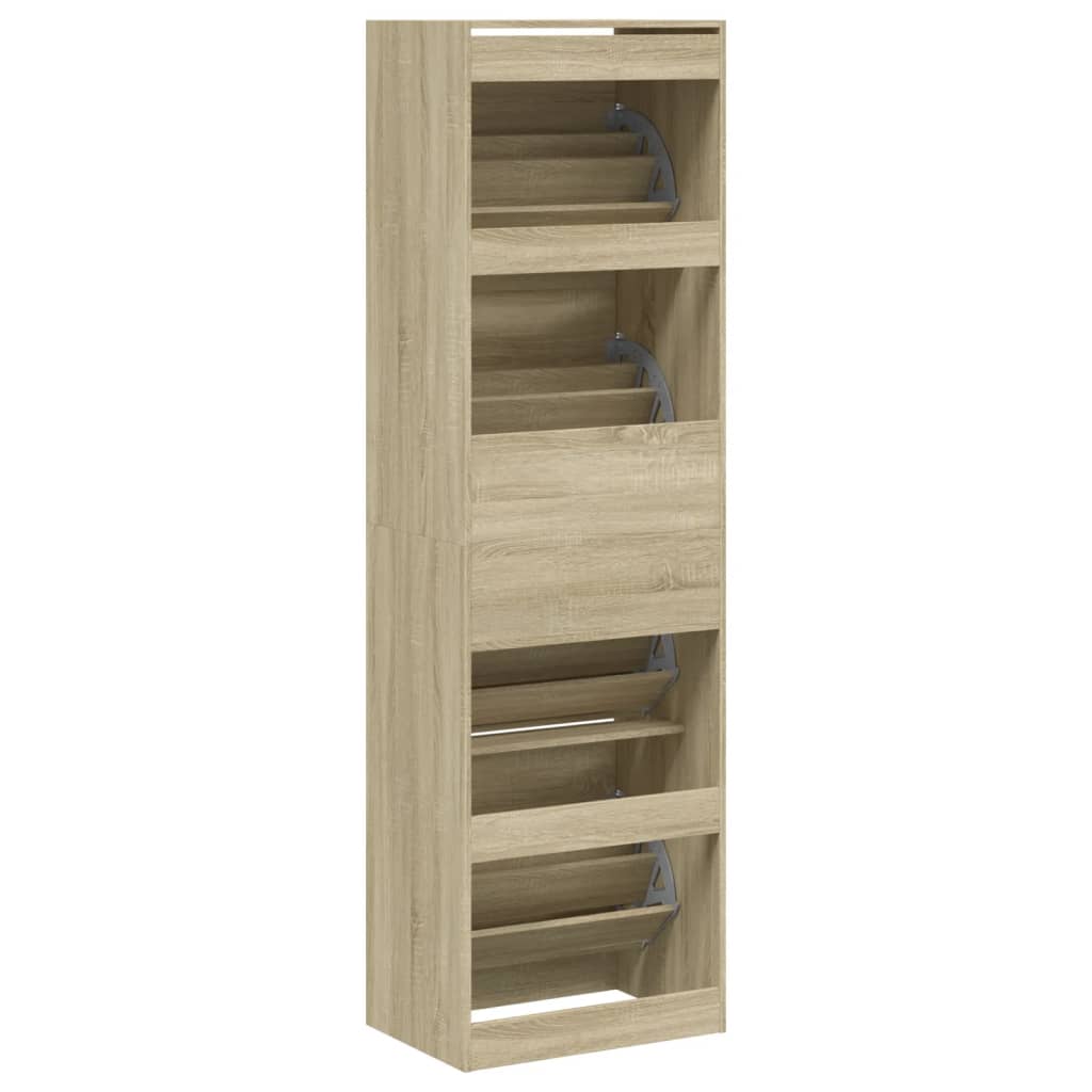 Schoenenkast met 4 klaplades 60x42x204 cm sonoma eikenkleurig is nu te koop bij PeponiXL, paradijselijk wonen!
