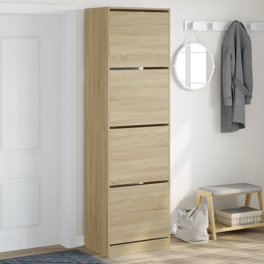 Schoenenkast met 4 klaplades 60x42x204 cm sonoma eikenkleurig is nu te koop bij PeponiXL, paradijselijk wonen!