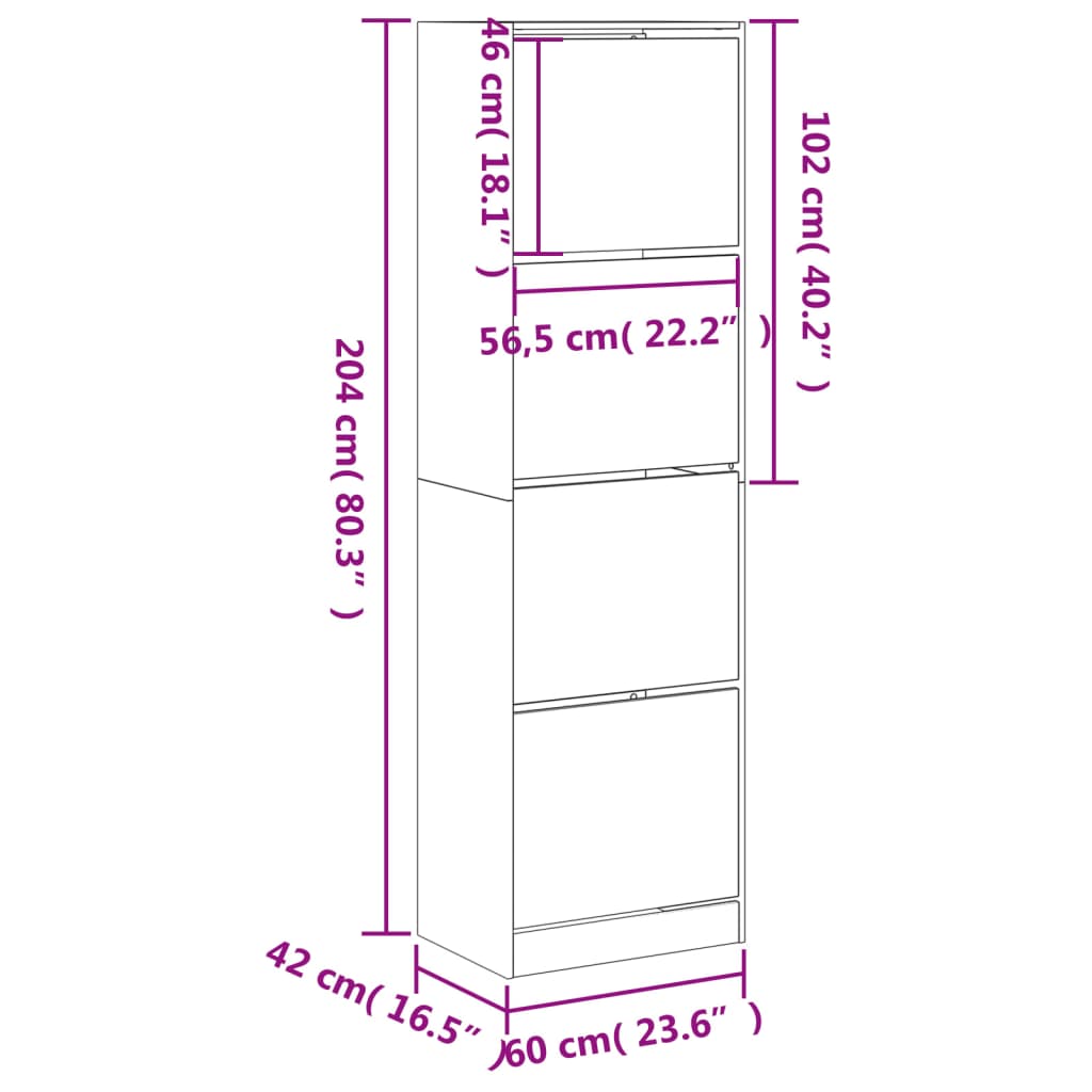 Schoenenkast met 4 klaplades 60x42x204 cm betongrijs is nu te koop bij PeponiXL, paradijselijk wonen!