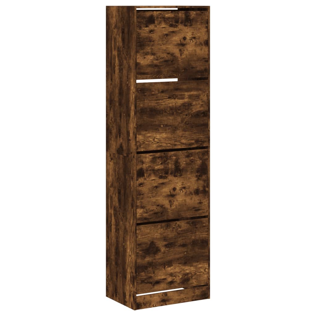 Schoenenkast met 4 klaplades 60x42x204 cm gerookt eikenkleurig is nu te koop bij PeponiXL, paradijselijk wonen!