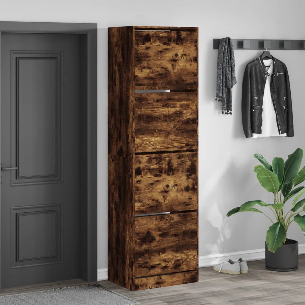 Schoenenkast met 4 klaplades 60x42x204 cm gerookt eikenkleurig is nu te koop bij PeponiXL, paradijselijk wonen!