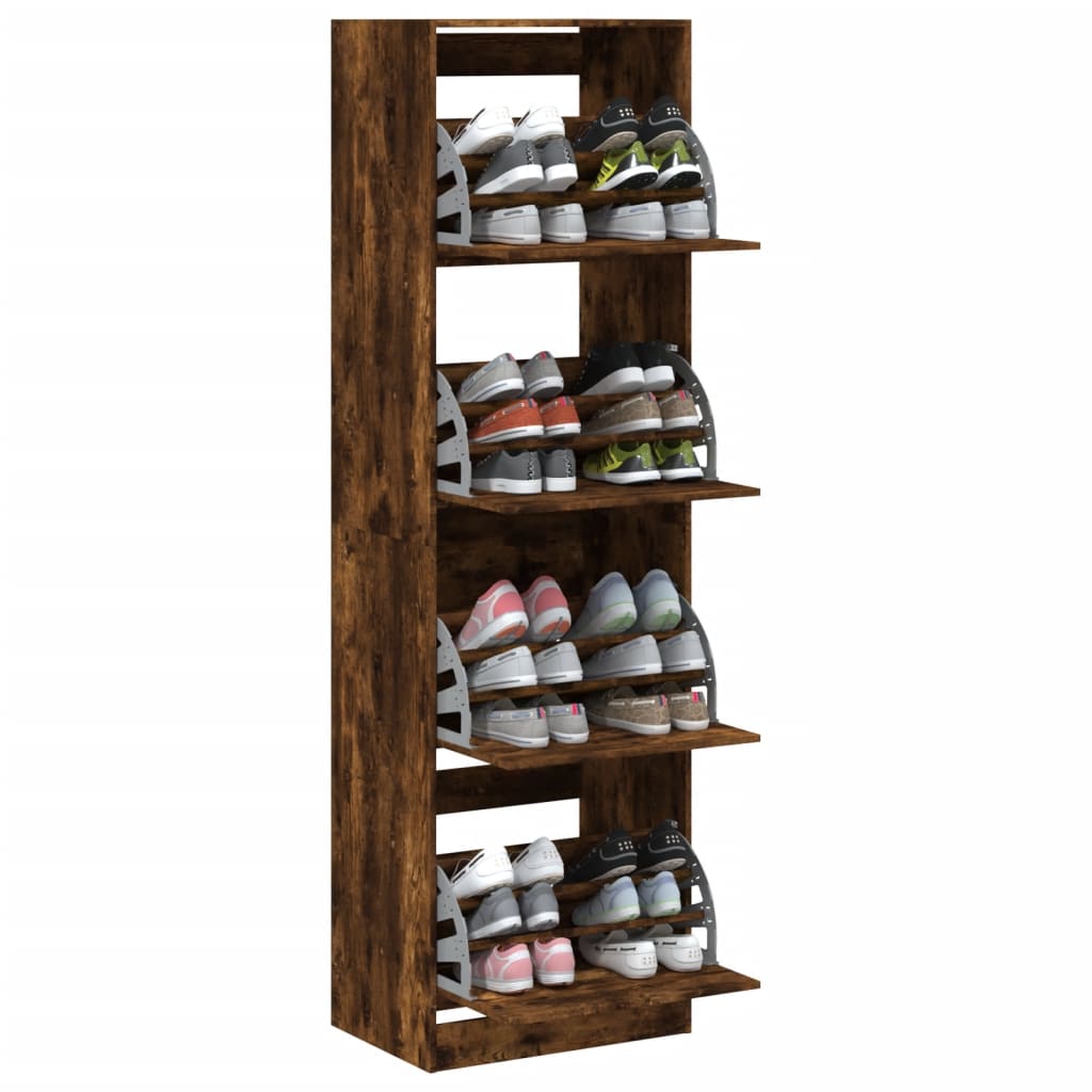Schoenenkast met 4 klaplades 60x42x204 cm gerookt eikenkleurig is nu te koop bij PeponiXL, paradijselijk wonen!