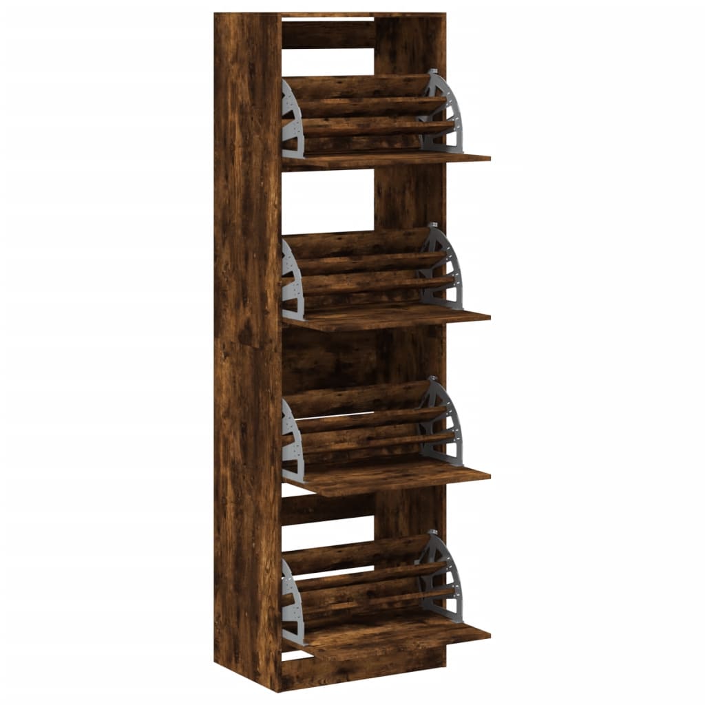 Schoenenkast met 4 klaplades 60x42x204 cm gerookt eikenkleurig is nu te koop bij PeponiXL, paradijselijk wonen!