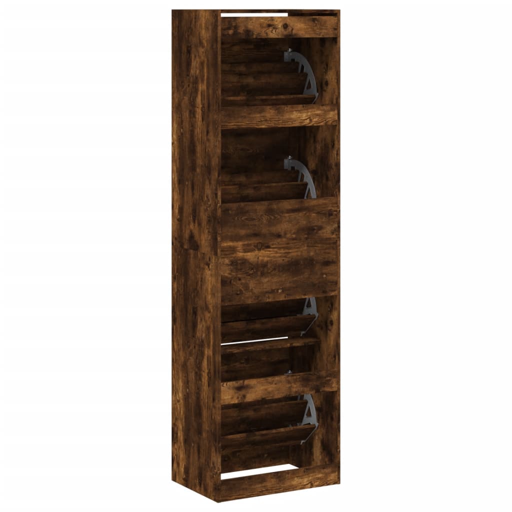 Schoenenkast met 4 klaplades 60x42x204 cm gerookt eikenkleurig is nu te koop bij PeponiXL, paradijselijk wonen!