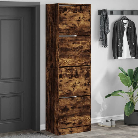 Schoenenkast met 4 klaplades 60x42x204 cm gerookt eikenkleurig is nu te koop bij PeponiXL, paradijselijk wonen!