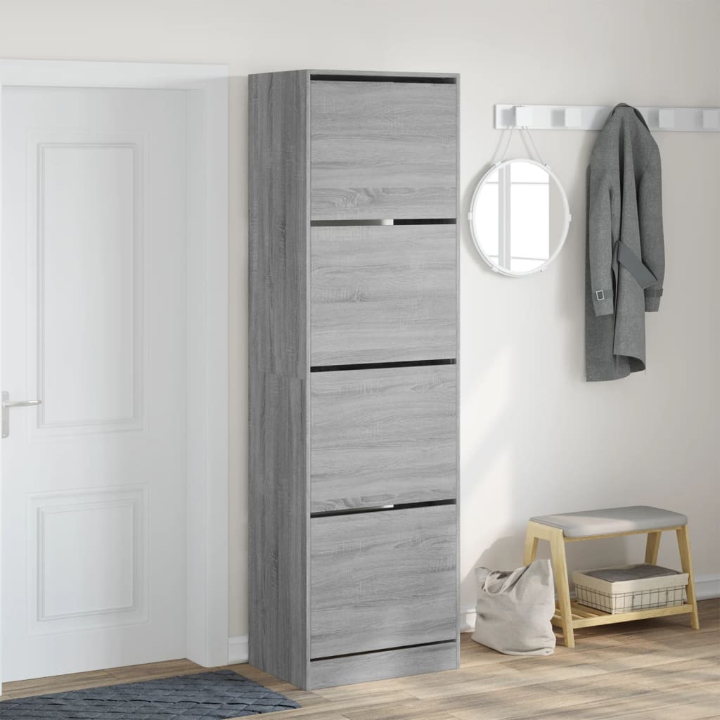 Schoenenkast met 4 klaplades 60x42x204 cm grijs sonoma is nu te koop bij PeponiXL, paradijselijk wonen!