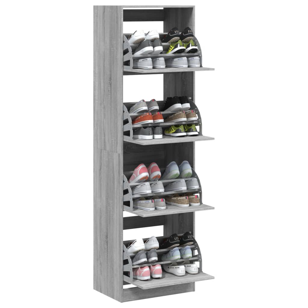 Schoenenkast met 4 klaplades 60x42x204 cm grijs sonoma is nu te koop bij PeponiXL, paradijselijk wonen!