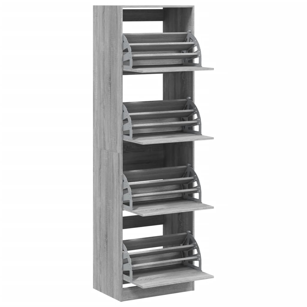 Schoenenkast met 4 klaplades 60x42x204 cm grijs sonoma is nu te koop bij PeponiXL, paradijselijk wonen!