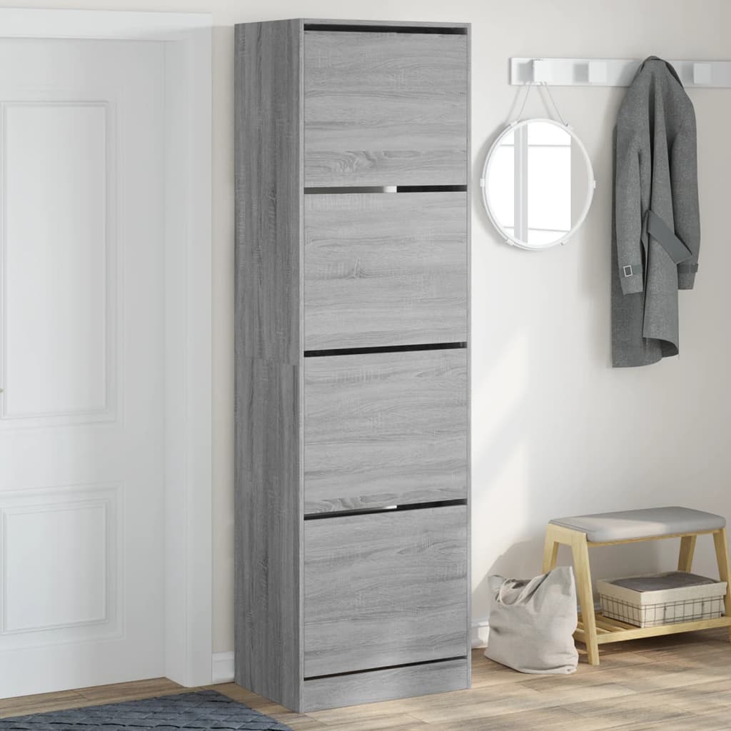 Schoenenkast met 4 klaplades 60x42x204 cm grijs sonoma is nu te koop bij PeponiXL, paradijselijk wonen!