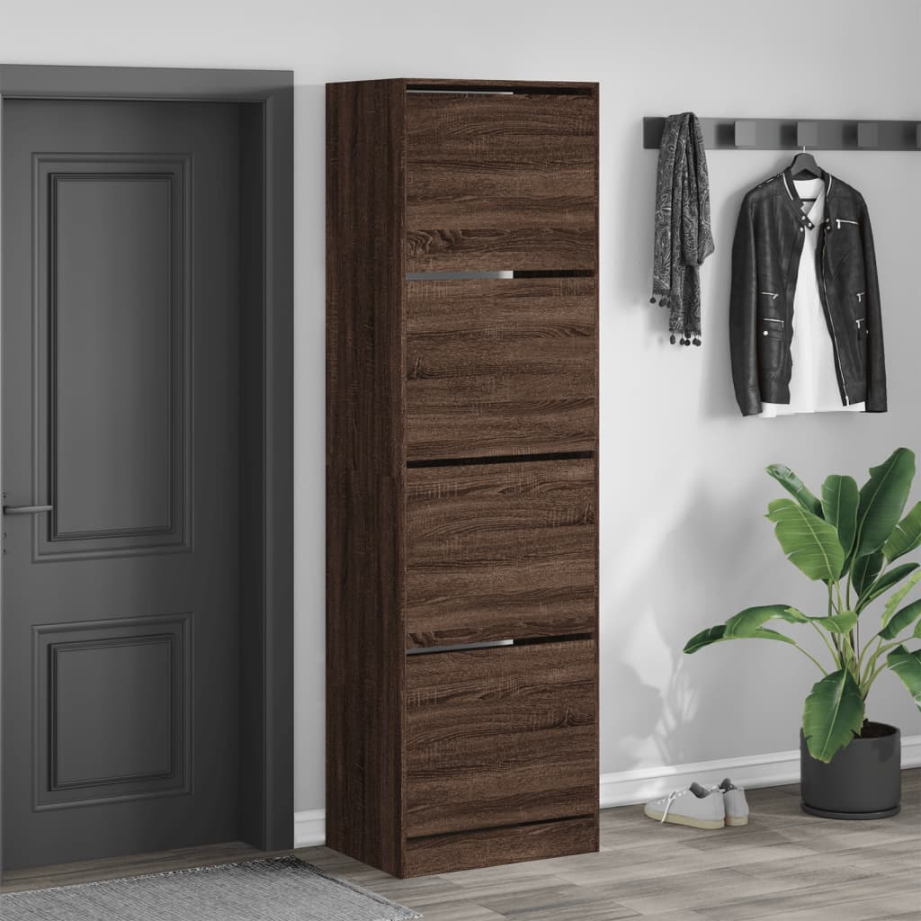 Schoenenkast met 4 klaplades 60x42x204 cm bruin eikenkleur is nu te koop bij PeponiXL, paradijselijk wonen!