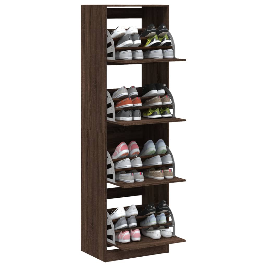 Schoenenkast met 4 klaplades 60x42x204 cm bruin eikenkleur is nu te koop bij PeponiXL, paradijselijk wonen!