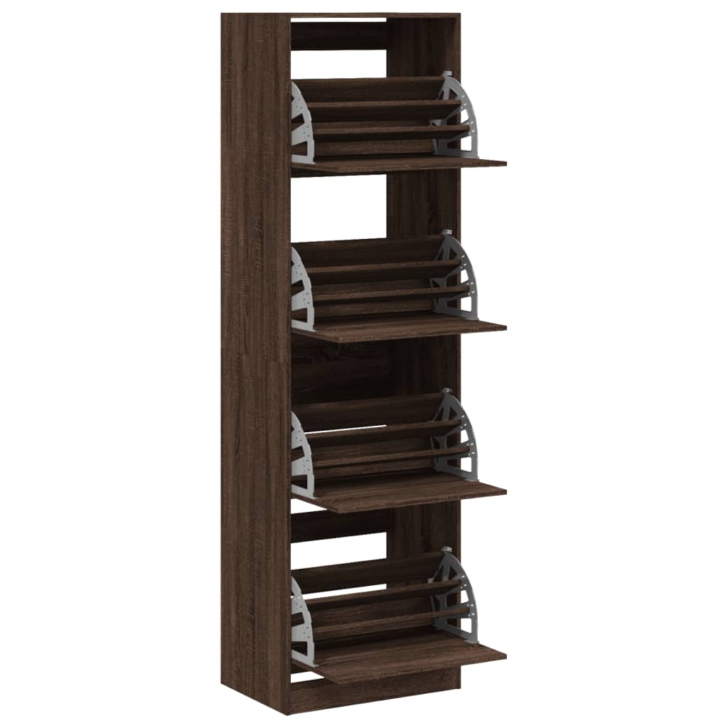 Schoenenkast met 4 klaplades 60x42x204 cm bruin eikenkleur is nu te koop bij PeponiXL, paradijselijk wonen!