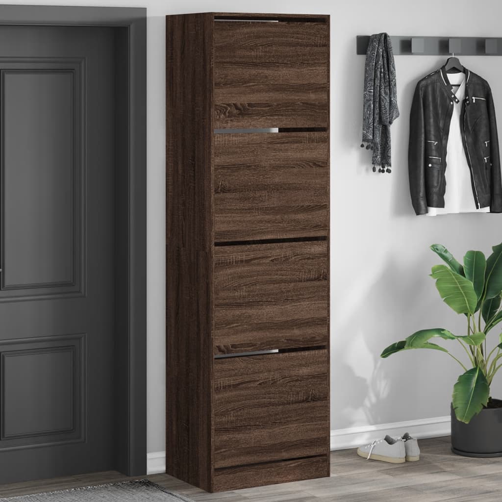 Schoenenkast met 4 klaplades 60x42x204 cm bruin eikenkleur is nu te koop bij PeponiXL, paradijselijk wonen!