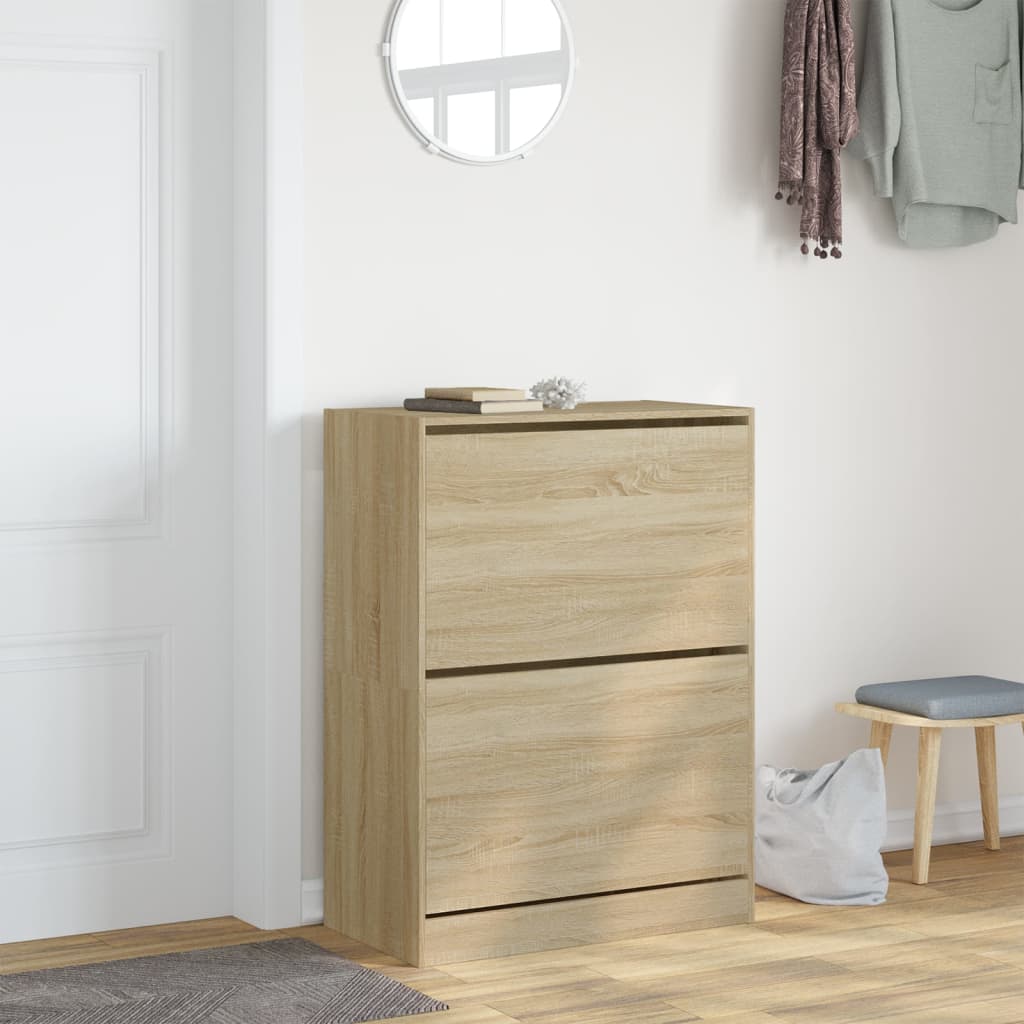 Schoenenkast met 2 klaplades 80x42x108 cm sonoma eikenkleurig is nu te koop bij PeponiXL, paradijselijk wonen!