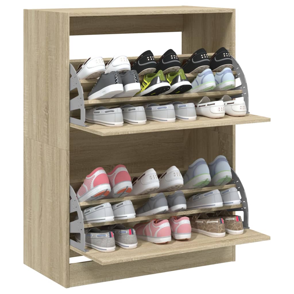 Schoenenkast met 2 klaplades 80x42x108 cm sonoma eikenkleurig is nu te koop bij PeponiXL, paradijselijk wonen!