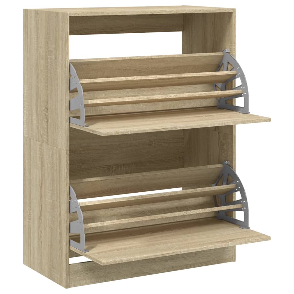 Schoenenkast met 2 klaplades 80x42x108 cm sonoma eikenkleurig is nu te koop bij PeponiXL, paradijselijk wonen!