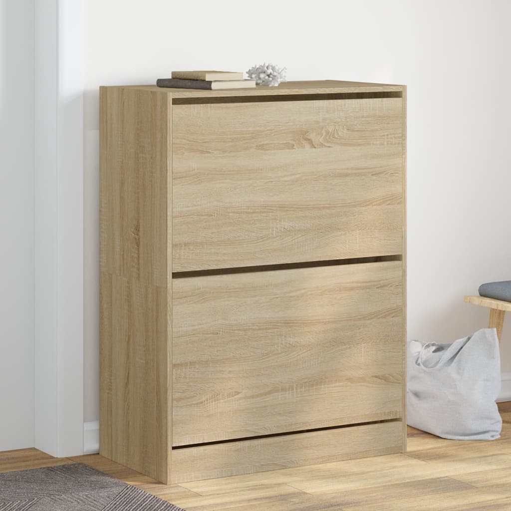 Schoenenkast met 2 klaplades 80x42x108 cm sonoma eikenkleurig is nu te koop bij PeponiXL, paradijselijk wonen!