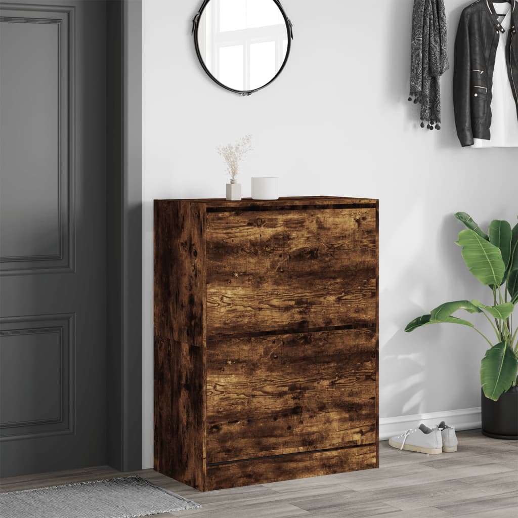 Schoenenkast met 2 klaplades 80x42x108 cm gerookt eikenkleurig is nu te koop bij PeponiXL, paradijselijk wonen!