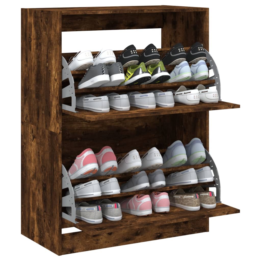 Schoenenkast met 2 klaplades 80x42x108 cm gerookt eikenkleurig is nu te koop bij PeponiXL, paradijselijk wonen!