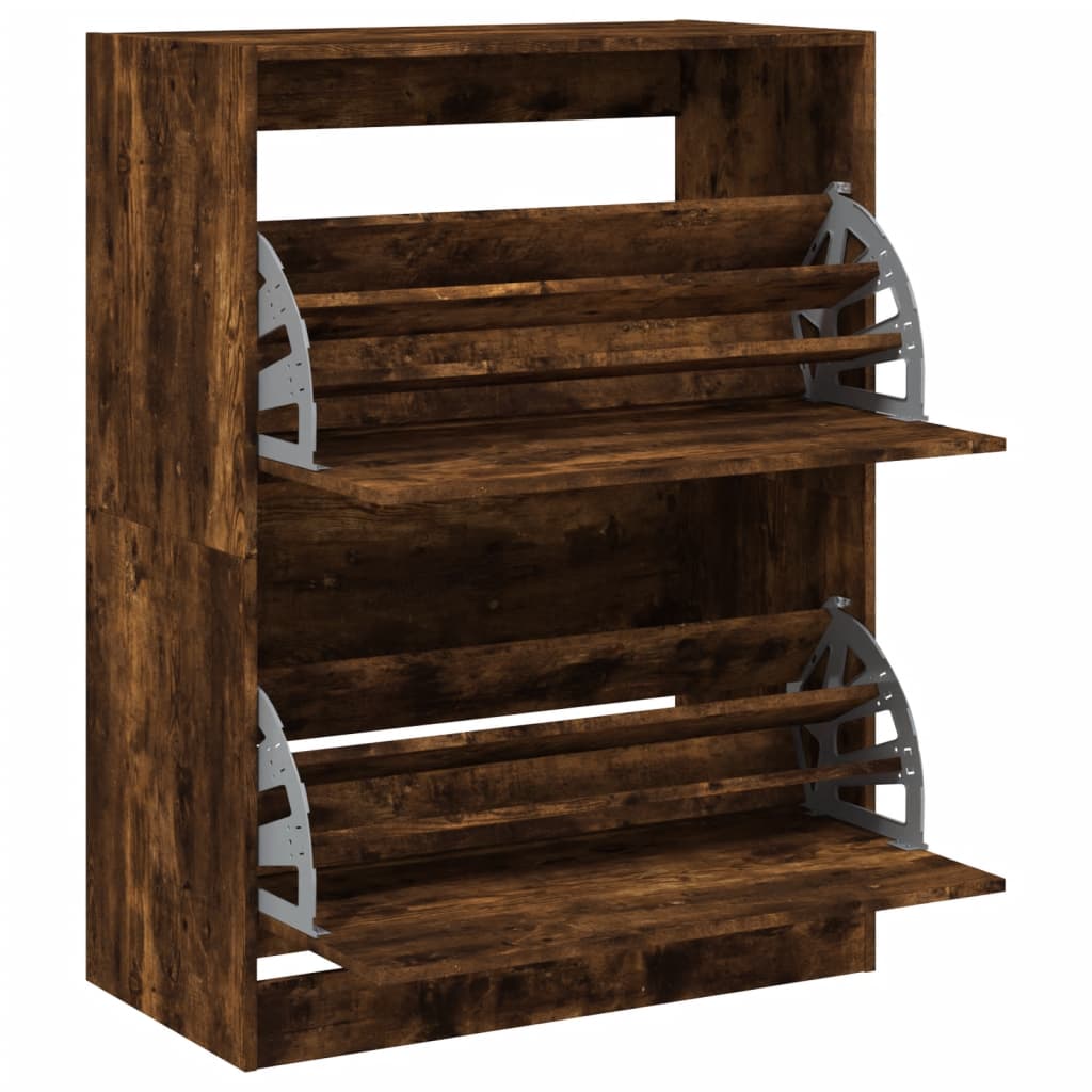 Schoenenkast met 2 klaplades 80x42x108 cm gerookt eikenkleurig is nu te koop bij PeponiXL, paradijselijk wonen!