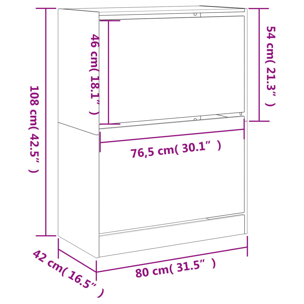 Schoenenkast met 2 klaplades 80x42x108 cm gerookt eikenkleurig is nu te koop bij PeponiXL, paradijselijk wonen!