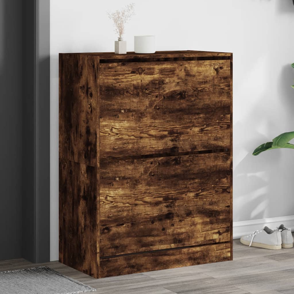 Schoenenkast met 2 klaplades 80x42x108 cm gerookt eikenkleurig is nu te koop bij PeponiXL, paradijselijk wonen!