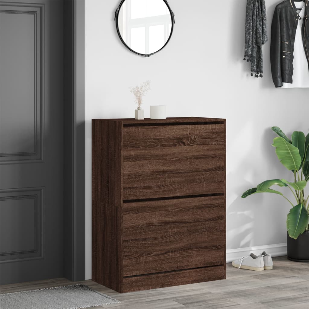 Schoenenkast met 2 klaplades 80x42x108 cm bruin eikenkleur is nu te koop bij PeponiXL, paradijselijk wonen!