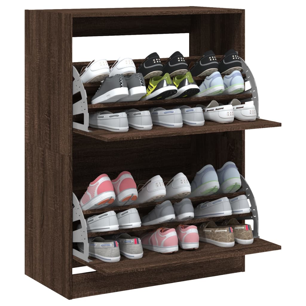 Schoenenkast met 2 klaplades 80x42x108 cm bruin eikenkleur is nu te koop bij PeponiXL, paradijselijk wonen!
