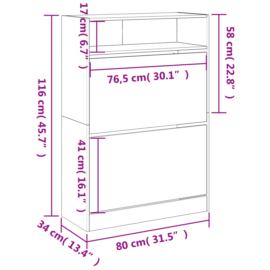 Schoenenkast met 2 klaplades 80x34x116 cm wit is nu te koop bij PeponiXL, paradijselijk wonen!